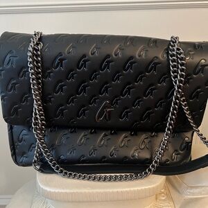 Black Embossed Large Shoulder Bag with Chain Strap Glamaholic Lifestyle Monogram
